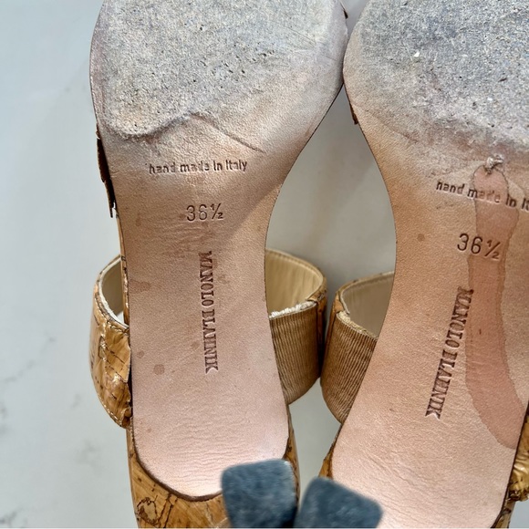 MANOLO BLAHNIK Tan Cork Sandals, size 6.5 - Picture 9 of 16